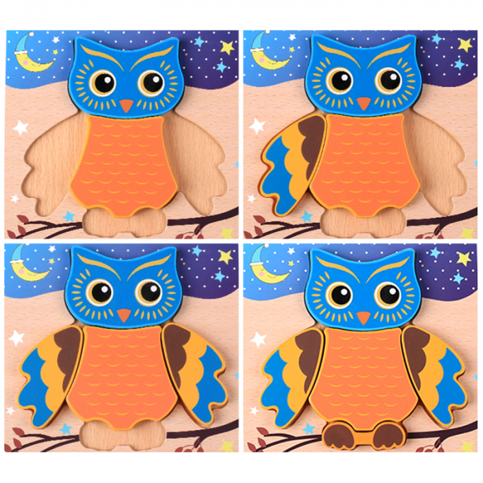 Joc educativ puzzle din lemn, Montessori 3D, Bufnita, 18 luni+ [2]