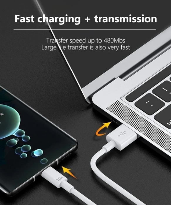 Cablu Fast charge 120W/10A, USB-C, 2 m pentru telefon mobil, compatibil Xiaomi Mi 13, Mi 14, Redmi, Samsung S23, S24, Huawei, Poco F5, Alb [4]
