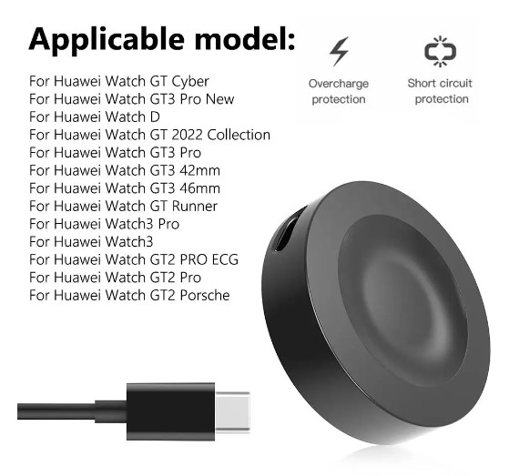 Cablu incarcare rapida, magnetic USB pentru Huawei Watch 3 GT2/GT3 PRO, Huawei Watch GT GT2 GT2e Honor Watch GS Pro Magic 2, Negru, 1m lungime, PHN Mag. [3]