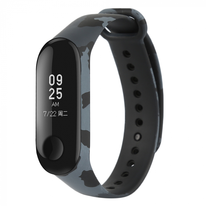 Bratara de schimb din silicon, pentru Xiaomi Mi Band 3 / 4, Negru Black Army [1]