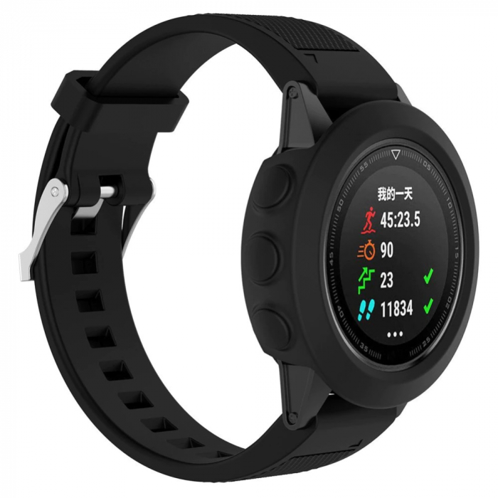 Carcasa de protectie din silicon compatibila Garmin Fenix 5, protectie smartwatch, negru. [3]