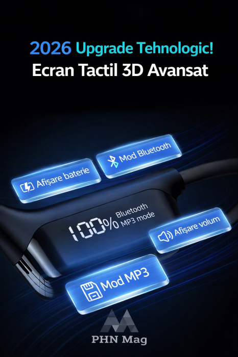 Căști Bone Conduction PHN Mag™ S10, Wireless Bluetooth, IPX8 Waterproof, Open-Ear, 32GB MP3, Sport, Înot, Alergare, Autonomie 72h [3]
