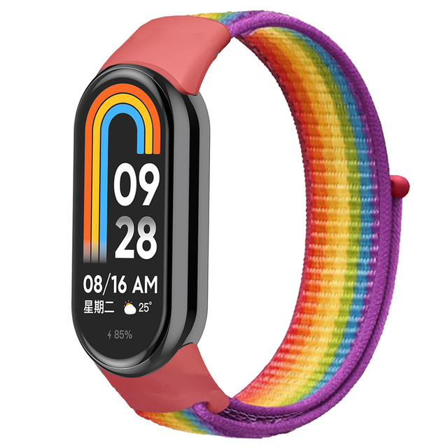 Curea Bratara Fitness compatibil Xiaomi Mi Band 8/9, PHN Mag, din material textil cu arici rezistenta la apa, Curcubeu [1]