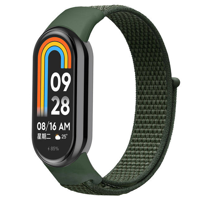 Curea Bratara Fitness compatibil Xiaomi Mi Band 8/9, PHN Mag, din material textil cu arici rezistenta la apa, Verde Armata [2]