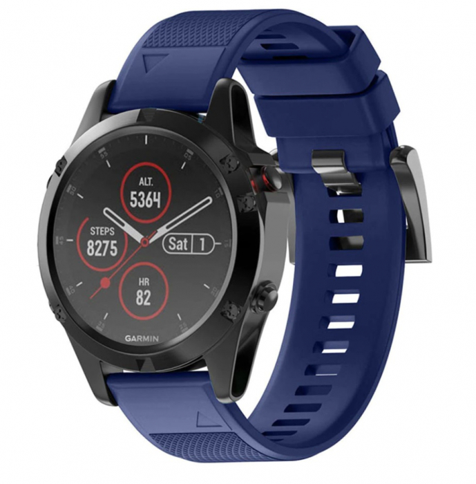 Curea Bratara Quick Release pentru smartwatch Garmin Fenix 6X / 6x pro solar/ 5x / 5x Puls / Fenix 3 / 3 HR / 3 sapphire / D2 Bravo / Quaitx3 / Tactix Bravo / Descent Mk1, 26 mm, Bleumarin cu surubeln [2]
