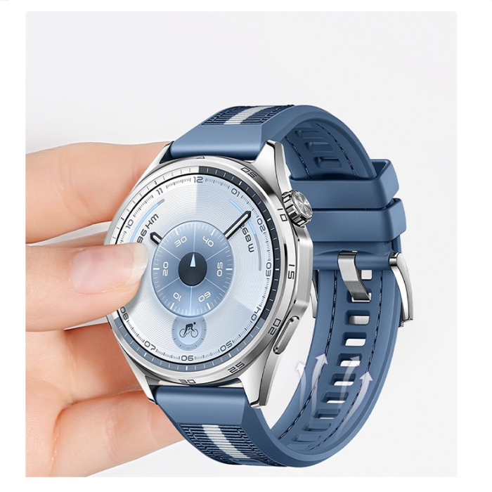Curea Ceas pentru Huawei Watch GT6 Pro, 22mm Silicon cu Insertie Textila Albastru / Blue, Hibrida, 46mm [5]