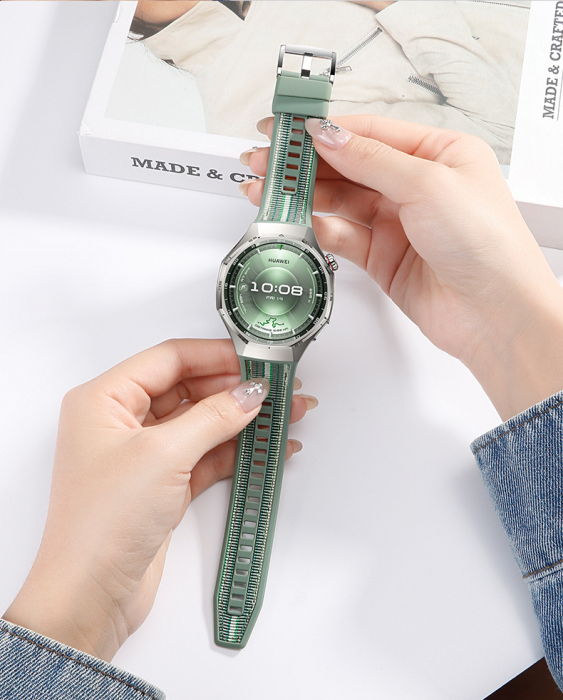 Curea Ceas pentru Huawei Watch GT6 Pro, 22mm Silicon cu Insertie Textila Verde/Greens, Hibrida, 46mm [5]