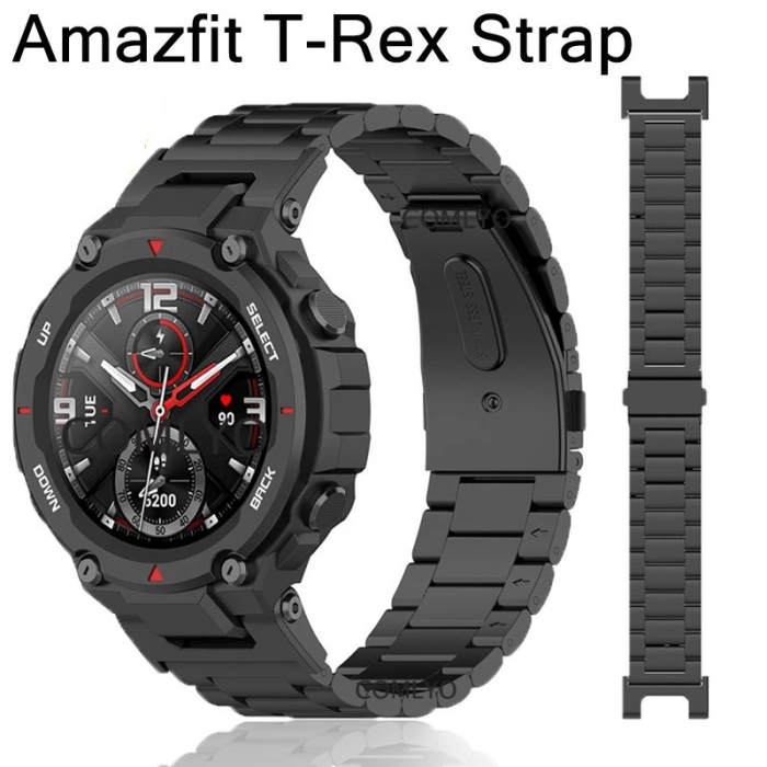 Curea compatibil Amazfit T-REX, din otel inoxidabil, Negru [6]