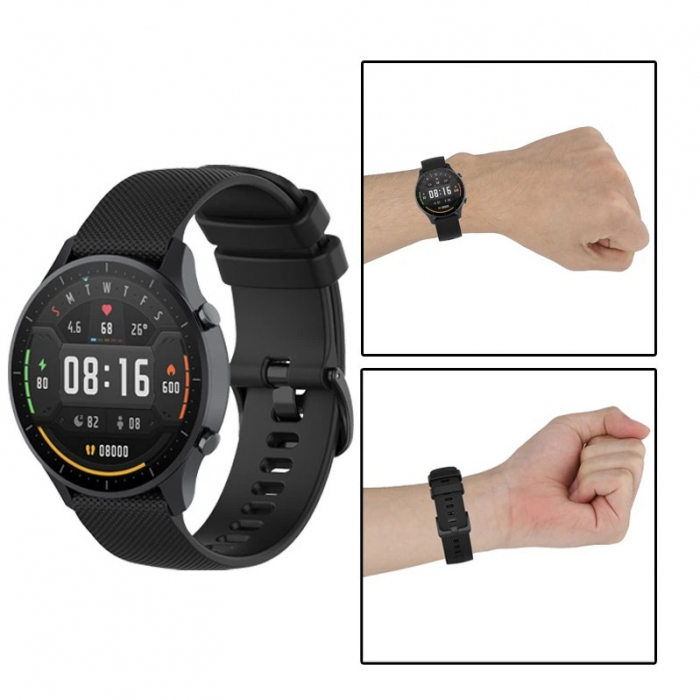 Curea compatibila 22 mm Xiaomi Mi Watch smartwatch, din silicon, Negru, Quick Release [6]