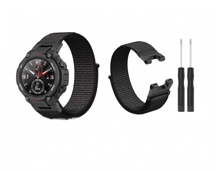 Curea compatibila Amazfit T-REX, din material textil cu arici, Negru, Quick Release [4]