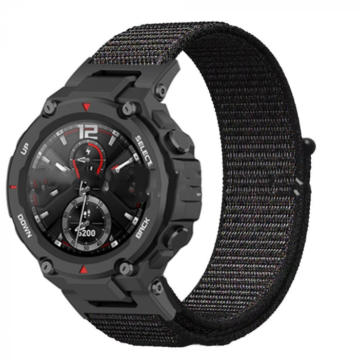Curea compatibila Amazfit T-REX, din material textil cu arici, Negru, Quick Release [2]