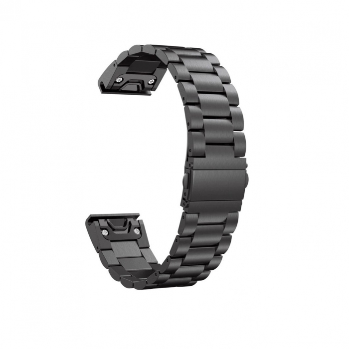 Curea compatibila Garmin Fenix 5, Fenix 6, Fenix 6 Pro, Fenix 6 Pro Sapphire Edition, Forerunner 935, Forerunner 945, din otel inoxidabil cu sistem Quick release smartwatch 22 mm, Negru / Black [1]