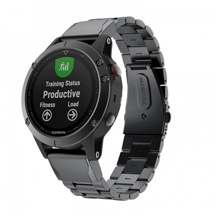 Curea compatibila Garmin Fenix 5, Fenix 6, Fenix 6 Pro, Fenix 6 Pro Sapphire Edition, Forerunner 935, Forerunner 945, din otel inoxidabil cu sistem Quick release smartwatch 22 mm, Negru / Black [2]