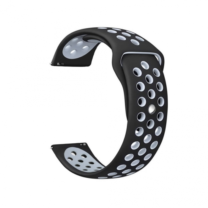 Curea compatibila smartwatch Samsung Gear S3 / Frontier, 22 mm, Quick Release, perforata, Negru / Gri [1]