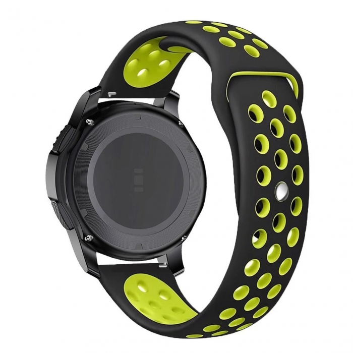Curea compatibila smartwatch Samsung Gear S3 / Frontier, 22 mm, Quick Release, perforata, Negru Verde Lemon [2]
