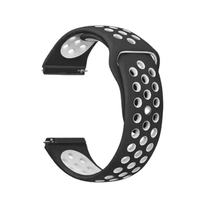 Curea compatibila smartwatch Samsung Gear S3 / Frontier , 22 mm , Quick Release , perforata, Negru / Alb [1]