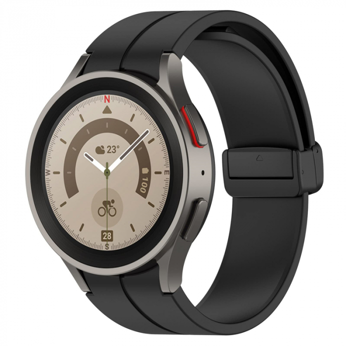 Curea compatibila smartwatch Samsung Watch 5 / 4, 20 mm, Quick Release cu inchidere magnetica, Display 40/42/44/45/46mm, Negru [7]