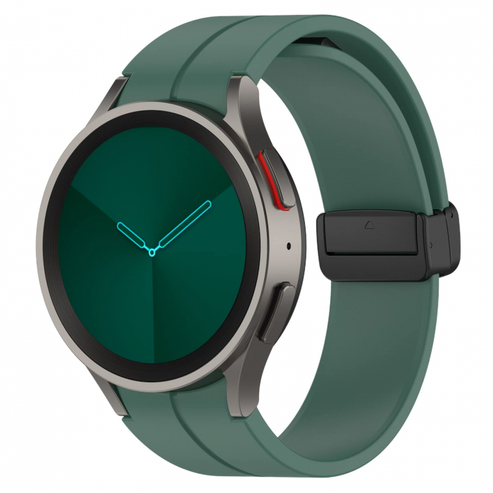 Curea compatibila smartwatch Samsung Watch 5 / 4, 20 mm, Quick Release cu inchidere magnetica, Display 40/42/44/45/46mm, Verde inchis [2]