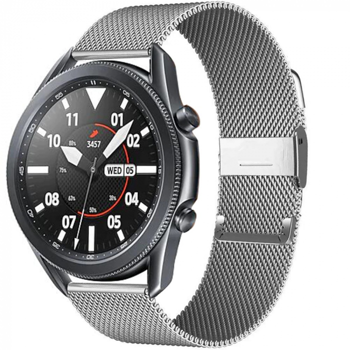 Curea metalica PHN Mag® cu prindere de ceas compatibil cu smartwatch Amazfit BIP, Samsung Galaxy Active 2, Gear S2, Galaxy Watch 42,20 mm, Quick Release, Argintiu [2]