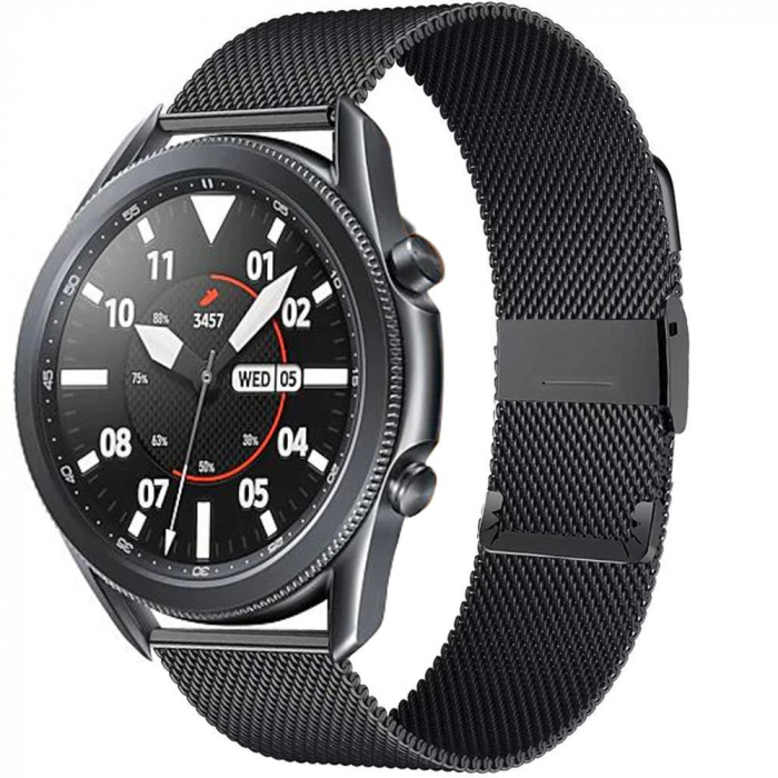 Curea metalica PHN Mag® cu prindere de ceas compatibil cu smartwatch Amazfit BIP, Samsung Galaxy Active 2, Gear S2, Galaxy Watch 42,20 mm, Quick Release, Negru [2]