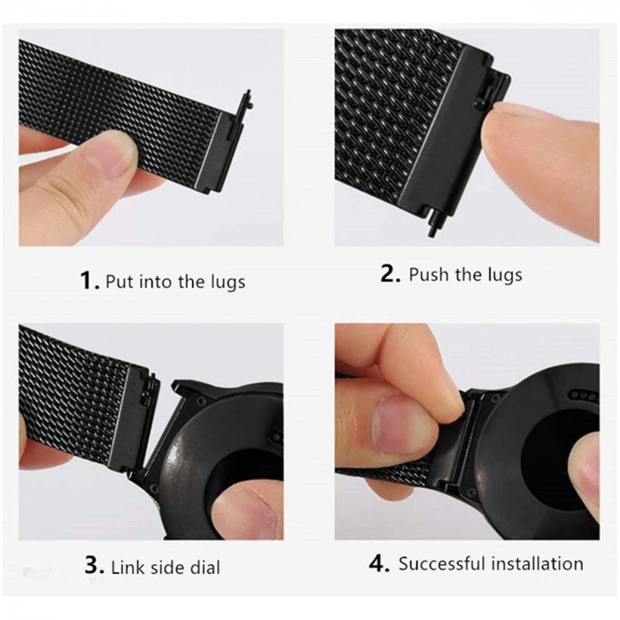 Curea metalica PHN Mag® cu prindere magnetica compatibil cu smartwatch Amazfit BIP, Samsung Galaxy Active 2, Gear S2, Galaxy Watch 42,20 mm, Quick Release, Negru [6]