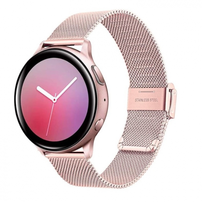 Curea metalica PHN Mag® cu prindere tip catarama compatibil cu smartwatch Amazfit Pace, GTR, Samsung Gear S3, Galaxy Watch 46mm, Huawei GT3 46mm, 22 mm, Quick Release, Roz [3]