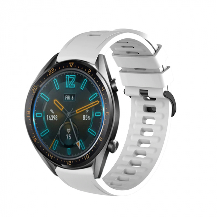 Curea silicon compatibil 20 mm Huawei Watch 2 PRO GT2 42mm GT2e Honor, Alb, Quick Release. [2]