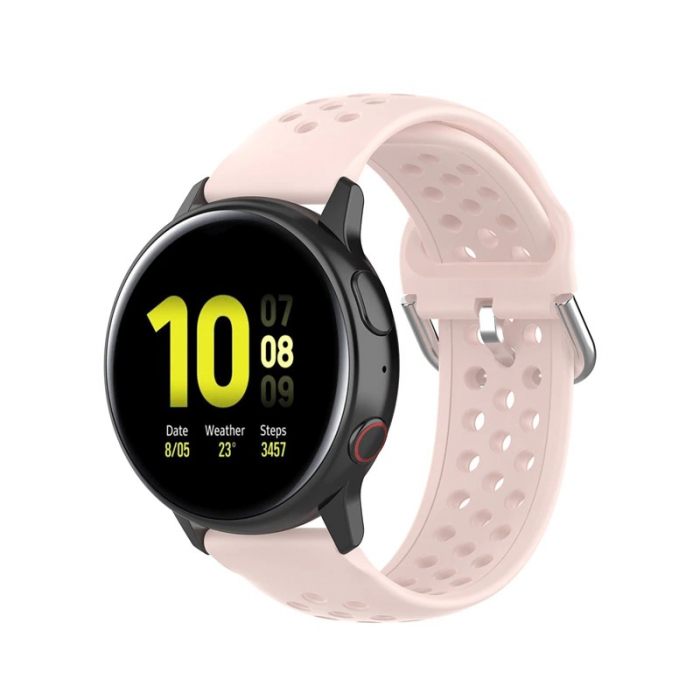 Curea silicon compatibil Samsung Galaxy Active / Active 2, Roz Perforat, 20 mm, Quick Release [2]