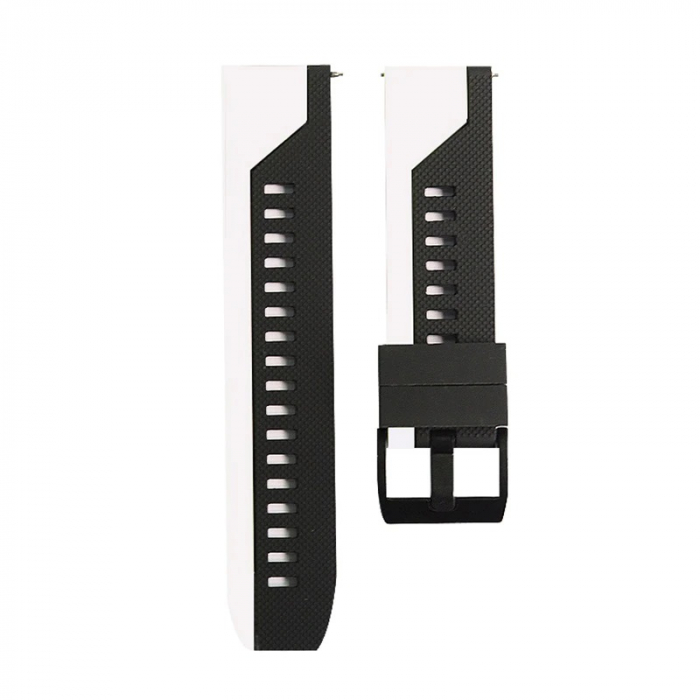 Curea silicon compatibila 20 mm Samsung Gear S2 Huawei Watch GT2 42mm Amazfit BIP, Negru Alb ,Quick Release [1]
