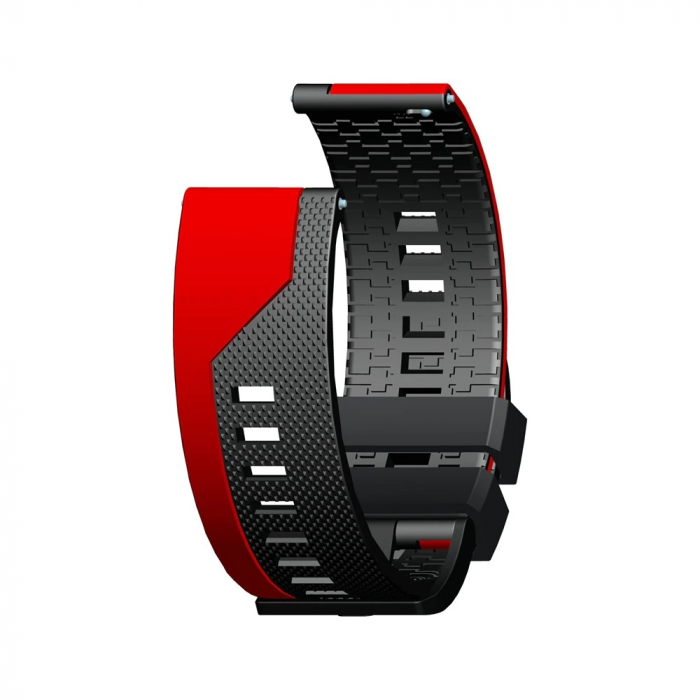 Curea silicon compatibila 20 mm Samsung Gear S2 Huawei Watch GT2 42mm Amazfit BIP, Negru Rosu, Quick Release [3]