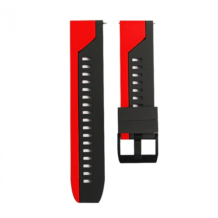 Curea silicon compatibila 20 mm Samsung Gear S2 Huawei Watch GT2 42mm Amazfit BIP, Negru Rosu, Quick Release [1]