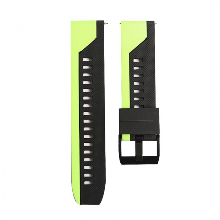 Curea silicon compatibila 20 mm Samsung Gear S2 Huawei Watch GT2 42mm Amazfit BIP, Negru Verde, Quick Release [1]