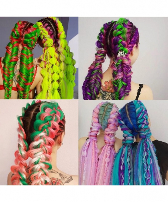 Extensii de par codite Afro pentru impletituri, Albastru deschis/Bleu, Pre intinse, Box braids, 61 cm, 100 g [2]