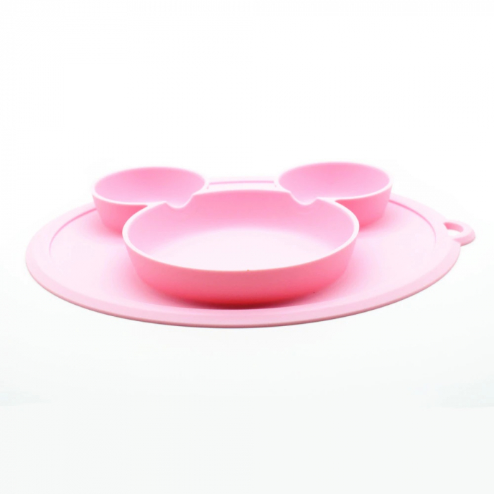 Farfurie silicon pentru bebelusi, Mickey, Roz pal macaron, Antiderapanta +6 luni [2]