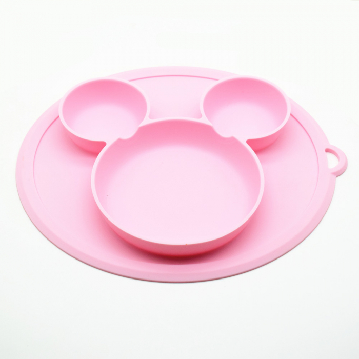 Farfurie silicon pentru bebelusi, Mickey, Roz pal macaron, Antiderapanta +6 luni [3]