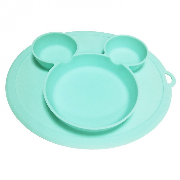 Farfurie silicon pentru bebelusi, Mickey, Verde pal, Antiderapanta +6 luni [1]