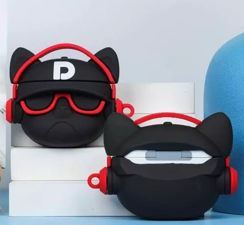 Husa protectie casti compatibila cu Airpods 1, Airpods 2 - bulldog rosu/negru [3]