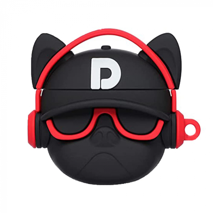 Husa protectie casti compatibila cu Airpods 1, Airpods 2 - bulldog rosu/negru [1]