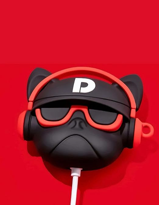 Husa protectie casti compatibila cu Airpods 1, Airpods 2 - bulldog rosu/negru [4]