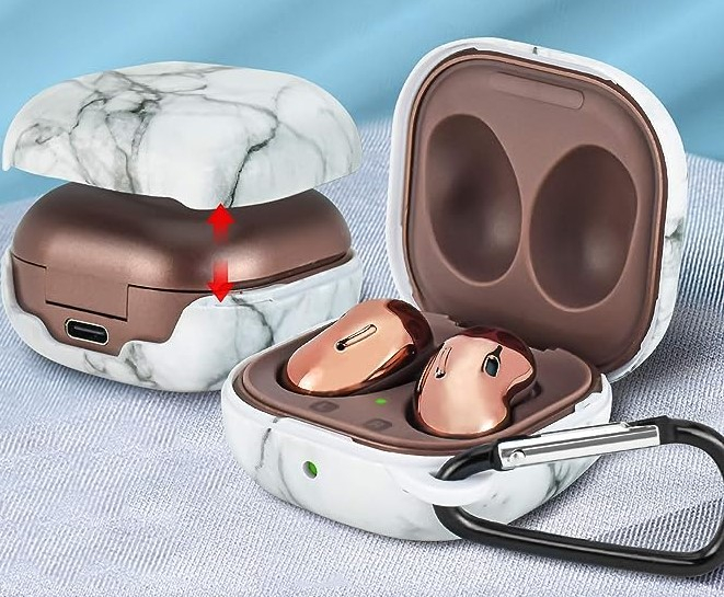 Husa protectie casti compatibila cu Samsung Galaxy Buds Live / Pro / Buds 2 / Buds 2 Pro - imitatie marmura alba [2]
