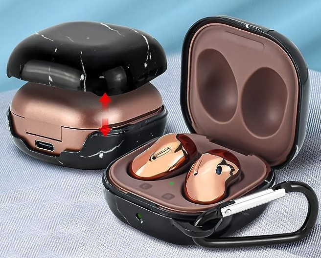 Husa protectie casti compatibila cu Samsung Galaxy Buds Live / Pro / Buds 2 / Buds 2 Pro - imitatie marmura neagra [3]