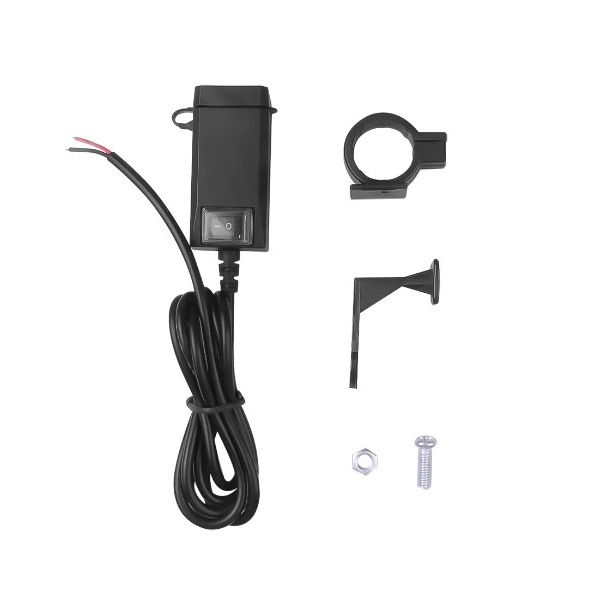 Incarcator cu 2 Porturi USB pentru Moto/Scuter/ATV, Rezistent la Apa si Praf, suport de prindere inclus, Negru. [1]