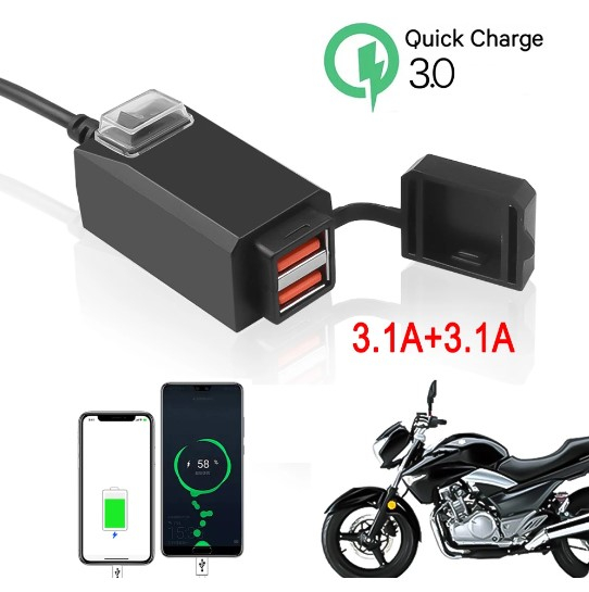 Incarcator cu 2 Porturi USB pentru Moto/Scuter/ATV, Rezistent la Apa si Praf, suport de prindere inclus, Negru. [3]