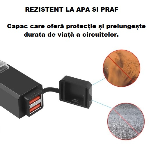Incarcator cu 2 Porturi USB pentru Moto/Scuter/ATV, Rezistent la Apa si Praf, suport de prindere inclus, Negru. [6]