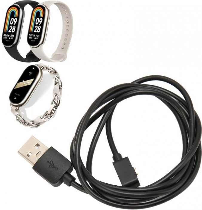 Incarcator magnetic pentru Xiaomi Mi Band 8/9, Cablu de alimentare cu miez de cupru pur, Incarcator Smartband 1m lungime, PHN Mag, Negru. [2]