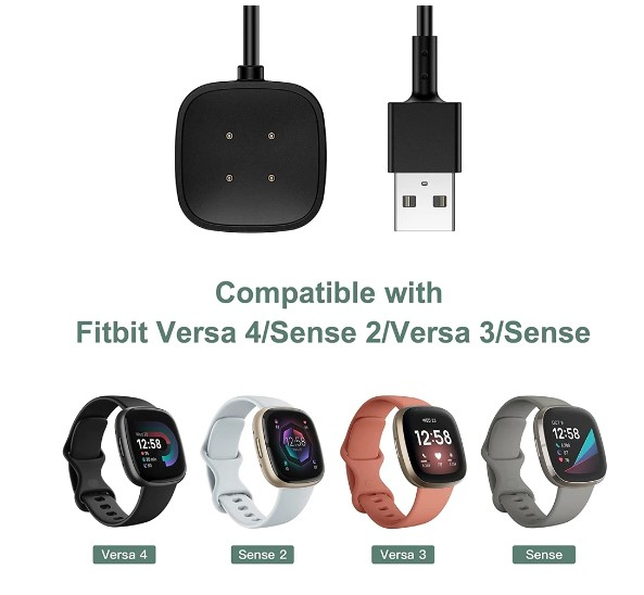 Incarcator pentru Fitbit Versa 3 si 4/ Sense 1 si 2 Cablu de incarcare de inlocuire Adaptor de andocare cablu USB Accesoriu magnetic pentru ceas inteligent 100cm, Negru, PHN Mag. [2]