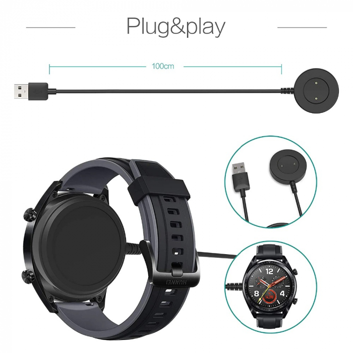 Incarcator smartwatch wireless compatibil Huawei Watch GT / GT2 / Honor magic / Honor Dream, 1 m, USB, Negru [6]