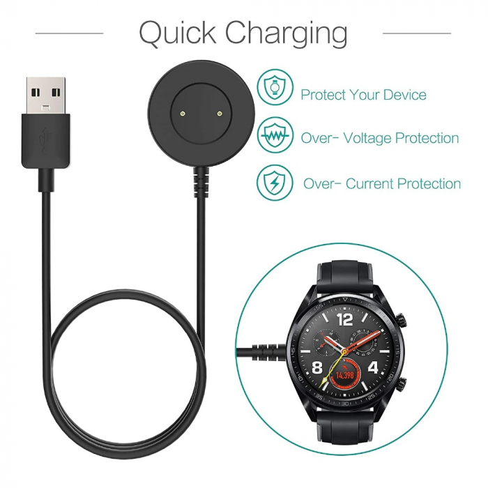 Incarcator smartwatch wireless compatibil Huawei Watch GT / GT2 / Honor magic / Honor Dream, 1 m, USB, Negru [7]