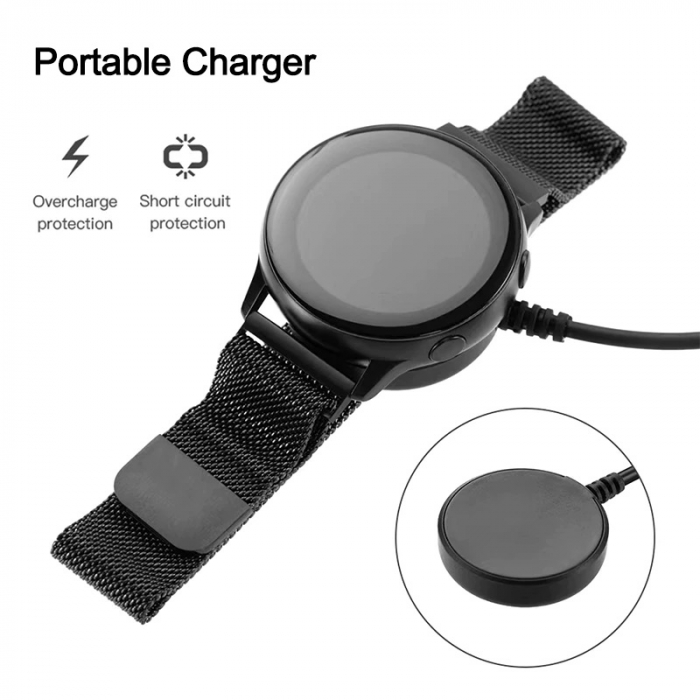 Incarcator smartwatch wireless compatibil Samsung Active 1 / 2 Galaxy Watch 3 / 4 / 5 / 5PRO, 1 m, USB, Negru [3]