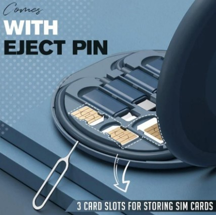 Kit calatorie, stocare multifunctionala pentru cabluri, cu sloturi de depozitare pentru cartele, suport telefon, pin de ejectie si cablu USB C cu 3 adaptoare USB, Negru [4]